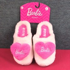 Plush Barbie Slippers With Hearts, Pink And White EUC