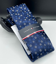 Tommy Hilfiger Men's Silk Blend Tie  Blue  Floral Pattern  NEW MSRP: 69.50