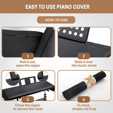 Piano Keyboard Dust Cover Black Waterproof Faux Leather Top Soft Felt Lining 67"