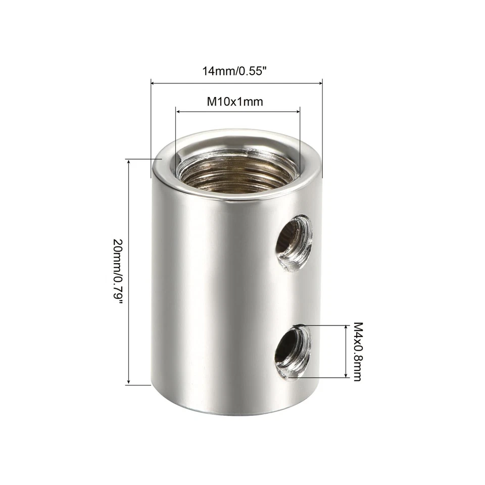 4x Runde Überwurfmutter M10 M4 Gewindehülse Stehbolzen Rohrverbinder Silber Ton - Bild 2 von 4