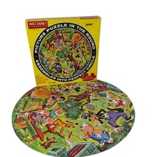 Jaymar Walt Disney Vtg Picnic 100 pc Round Puzzle Complete Unique Shapes Fab 5