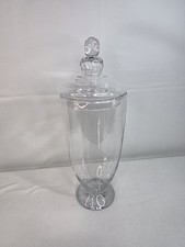 Vintage Large 18in Blown Clear Glass Apothecary Jar Canister with Lid