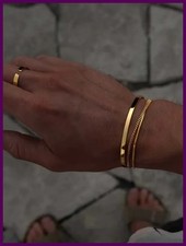 Stainless Steel Silver Color Men Snake Bone Chain Bracelet Simple Non-Fading.