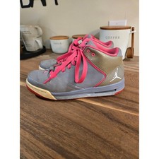 Nike Jordan Kids High Top Sneakers Gray Pink Basketball Shoes Youth Size 5Y