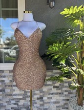 Womens Gold Sequin Party Dress Adjustable Straps Size Small
