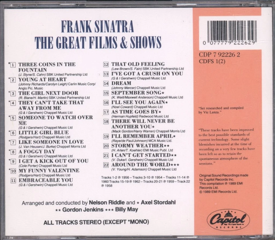 Frank Sinatra Great Films & Shows Vol 2 CD UK Capitol 1989 CDP7922262 - Image 2 of 3