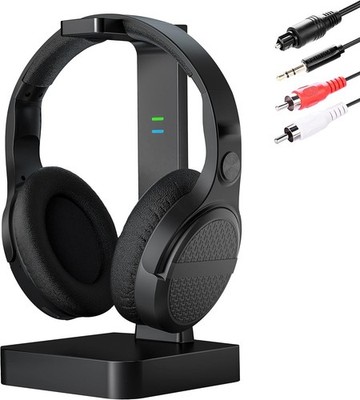 Wireless TV Headphones 2.4GHz w/ Optical RCA Transmitter Dock