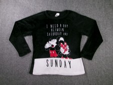 Disney Girls Sleep Top L Mickey Minnie Graphic Long Sleeve Fuzzy Pajama Black