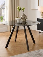 Image of Very Home Marlow 130 cm Round Elegant Dining Table Black Clear Glass TOP