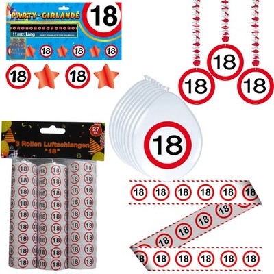 Deko Set zum 18. Geburtstag Party Dekoration Zubehör Girlanden Volljährigkeit 18