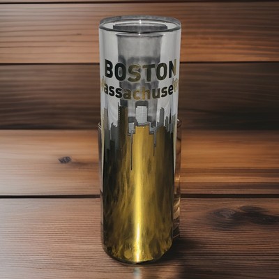 Boston Massachusetts Gold Skyline Shot Glass Tall Double Shot NEW TMD Holdings