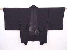 6120T01z320 Vintage Japanese Kimono Silk See through HAORI Flower Black