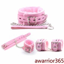 PU Leather Binding Set Plush Hand Ankle Cuffs Collar with Leash Restraint