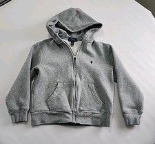 Polo Ralph Lauren Jacket Boys Grey Youth Hoodie Full Zip Up Logo Sz Small 8
