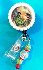 Id badge holder retractable alligator clip Fairy Green