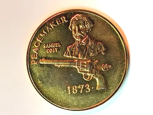 Peacemaker Samuel Colt NRA Eagle 125 years 24k Gold Plated Coin Token Good Condi