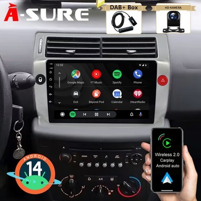 DAB+ 2+64G Android 14 Autoradio Carplay BT GPS Navi Kam für CITROEN C4 2004-2009