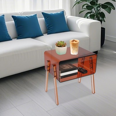 Brown Rectangular Side End Table/Night Stand Acrylic Side Table 40*30*43.2cm