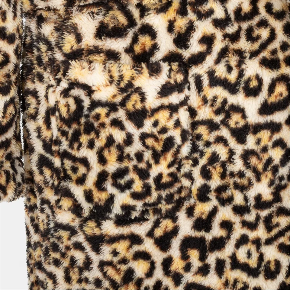 Linea Womens Fleece Robe Leopard Pattern Long Sleeve Fluffy Dressing Gown - Image 4 of 4