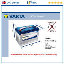 Battery fits HINDUSTAN CONTESSA AMBASSADOR 1.5 1.8 1.5D 84 to 05 Varta 250 830A