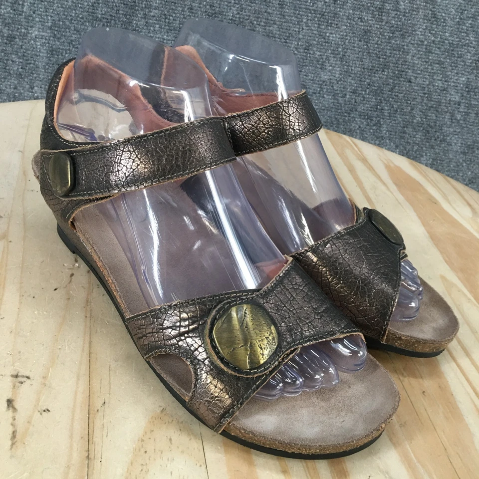 Sandalias Taos para mujer 37 pirámide punta abierta cuña honda cuero marrón metálico Foto 3 de 4