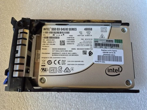 SSDSC2KB480G8 Intel 480GB 2.5″ SATA 6G SSD D3 S4510, HPE P09008-001, 100% Health