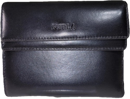 FURLA Classic Tri-Fold Wallet  Leather Black NEW .