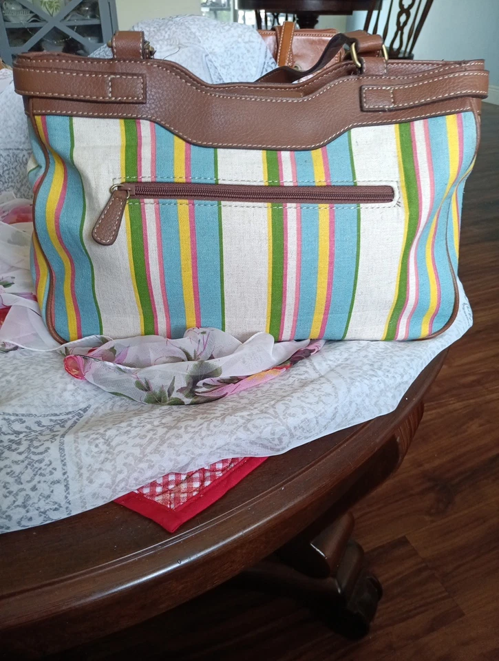 Bolso de Hombro Jamaica Bay Multicolor Pastel Rayas y Cuero 13x7x4" Foto 4 de 4