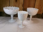 Set of 3 Vintage Indiana Milk Glass Tear Drop Stackable Pedestal Compote Dishes