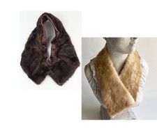 Antique Mink Fur Collars- Two collars- Dark Brown with satin lining- Beaver Fox-