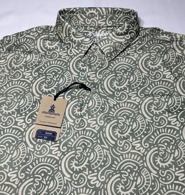 Chubbies The Screen Saver Performance Polo Shirt Green Abstract Mens Medium NWT