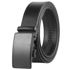 Men's Cowhide Leather Ratchet Belt Click To Fit Adjustable Design Gift Boxed