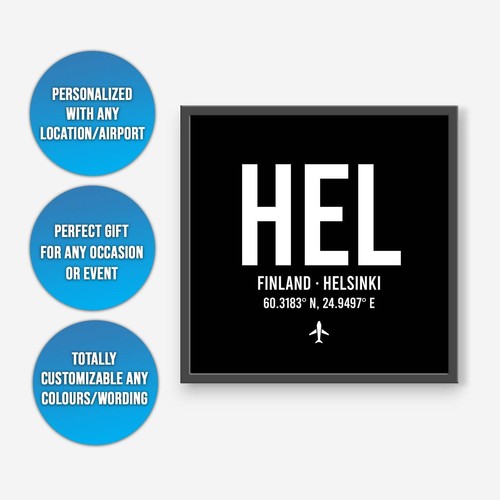 Personalised Helsinki Finland Airport code print - Any Airport/Location, - Picture 5 of 5