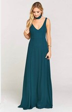 Show Me Your Mumu Jen Formal Maxi Dress Size M Open Back Deep Jade Chiffon