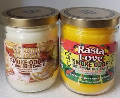 Smoke Odor 13 oz Candles 2 Fragrances Set Creamy Vanilla/Rasta Love.