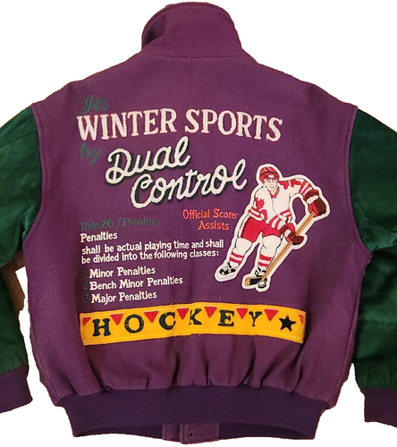 Dual Control Vintage Purple Bomber Jacket Size Large Wool Suede Canada Hockey - Picture 5 of 15