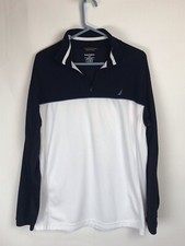 Nautica 1/4 Zip Men LARGE White Navy Blue Running Lightweight Sport Pullover