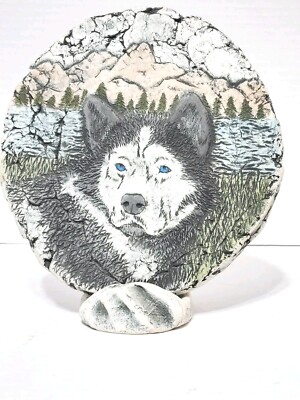 Grey Wolf BLUE EYES Plaque MADE From VOLCANO ASH Mount St Helen's Ash 