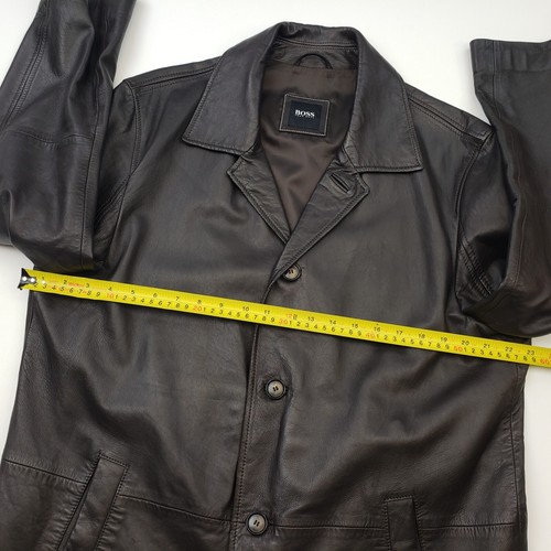 Hugo Boss Leather Jacket 42 52 Large Men Brown Blazer Genuine Button Up Nasat - Picture 9 of 22