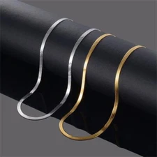 10pcs Stainless Steel Flat Snake Chain Choker Collars Women's Necklace 45+5cm