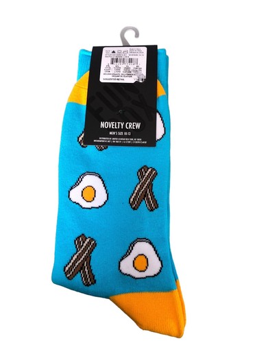 Mens NEW Fun SOX Novelty Crew socks Eggs & Bacon Breakfast Chef Cook SIze 10-13 - Picture 2 of 2