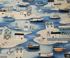 Sailors Rest BTY World Art Group P&B Textiles Buildings Fishing Village Boat