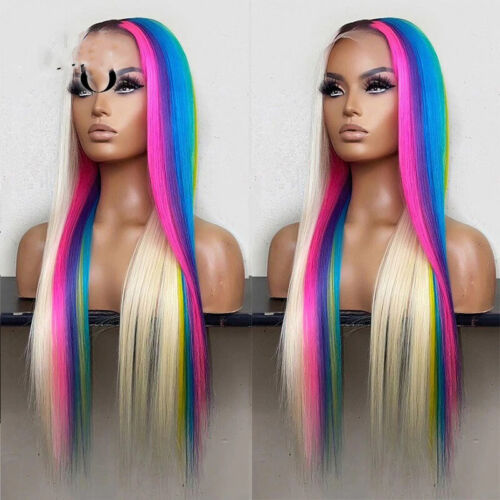 Honey Blonde Rainbow Highlight Wig Long Straight Heat Resistant Lace Front  Hair | eBay