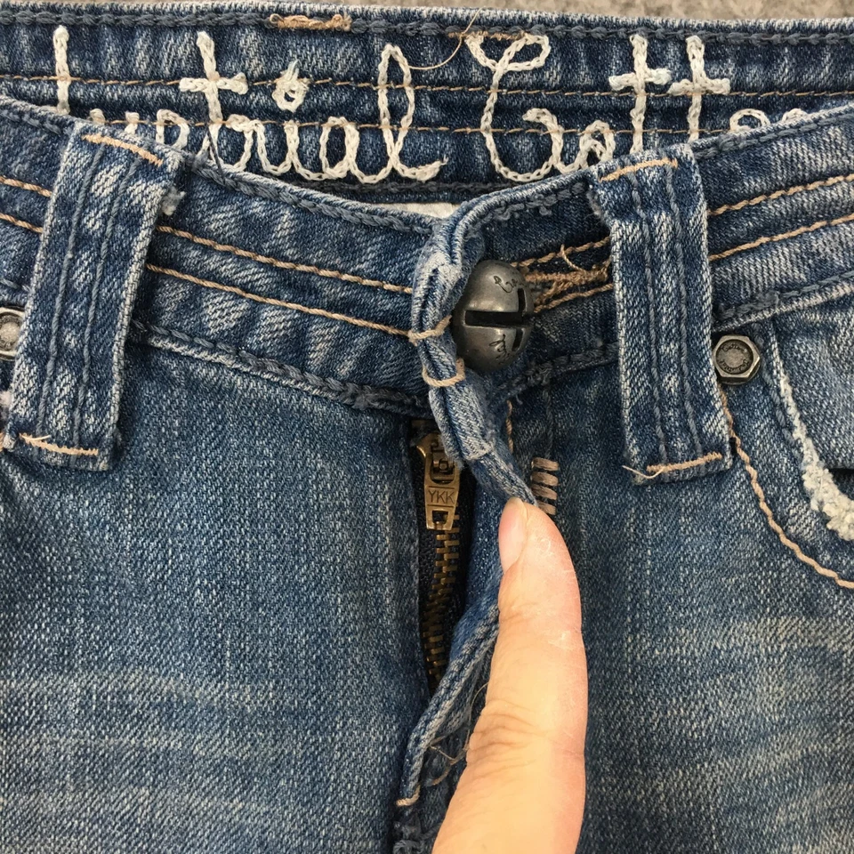 Bermudas vaqueras industriales de algodón para mujer 3 azules denim tiro medio cremallera mosca Foto 3 de 4