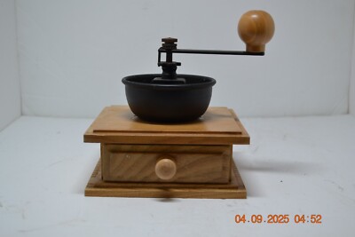 Vintage Italy Small Wood Coffee Grinder Mill with Hopper