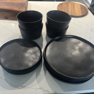 Fox Ivy Tesco Oshi Stoneware Black Plate Set 11 Pieces UK