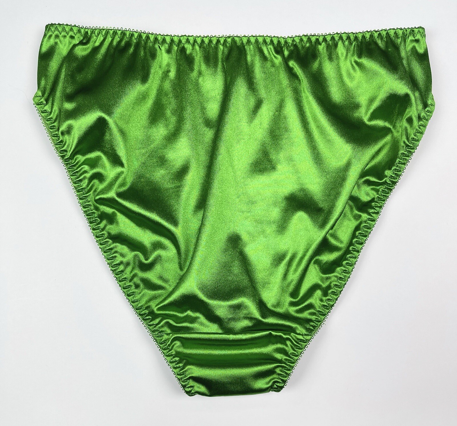 High Leg Satin Panty Mesh Trim Second Skin Green L/7 Gem
