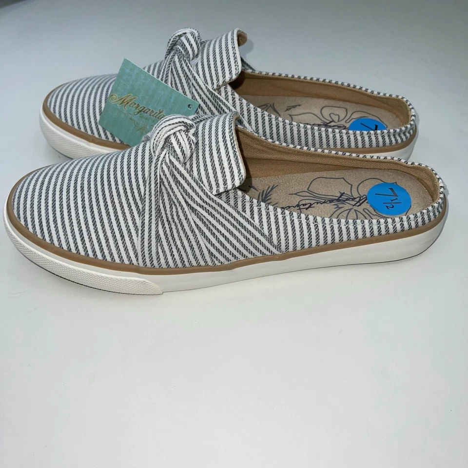 Margaritaville Mujer Zapatos Azul Rayas Costeras Sin Cordones Nudo Mula Tenis Planos Foto 4 de 4