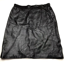 80s SIENA STUDIO Leather Skirt Women 22/24 Black Lined Above Knee Goth Rave Rock