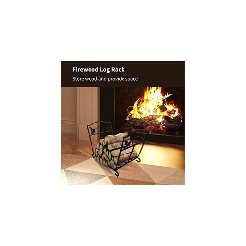 Log Rack for Fireplace. Powder Coated Metal. Foldable Black Leaf Design Scendor - Picture 3 of 8